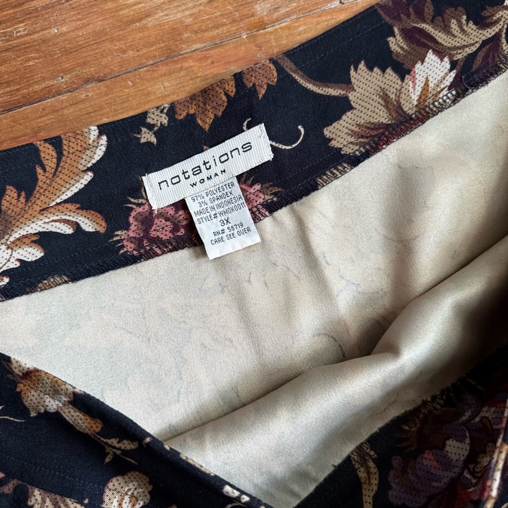 Vintage 90s Moody Floral Black Midi Skirt Womens 3X - Picture 4 of 5